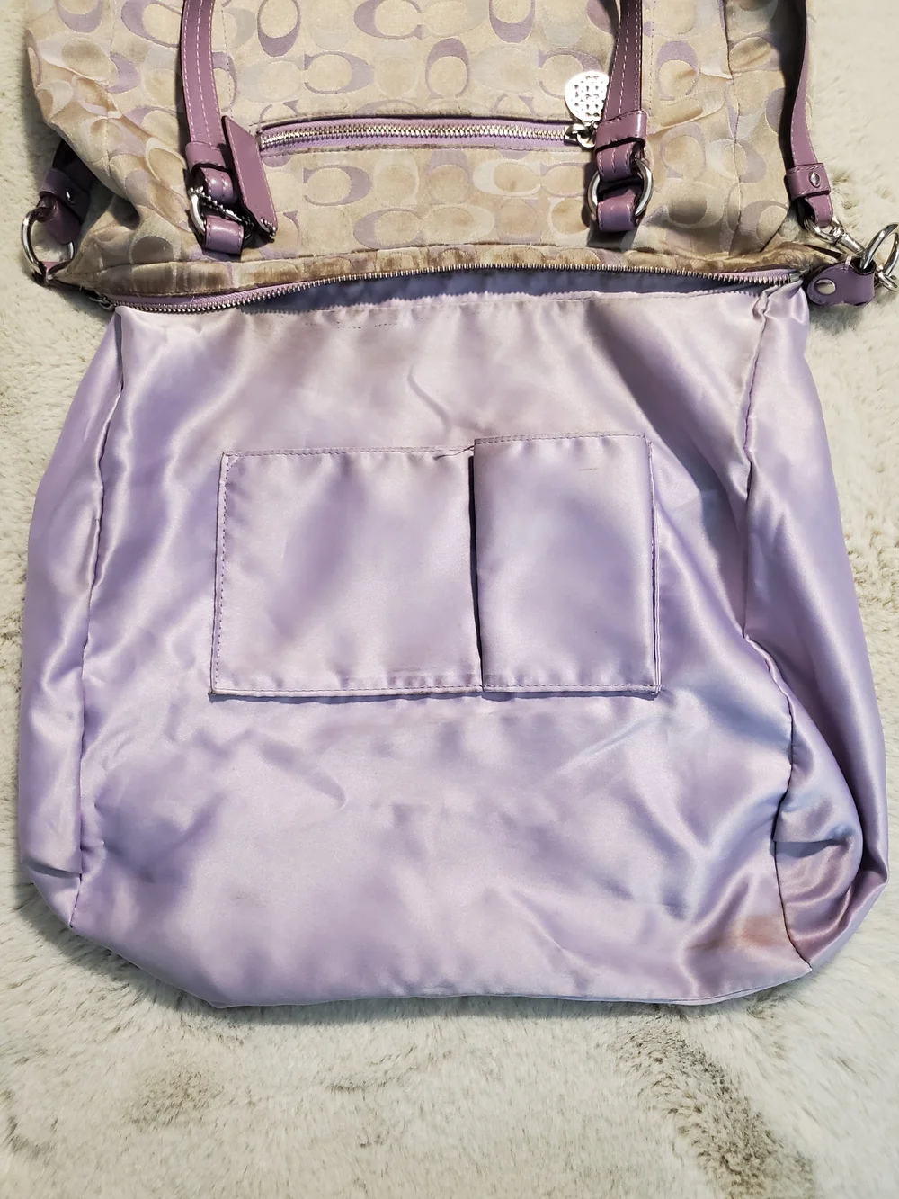 Coach Signature Jacquard Hobo Large Shoulder Bag Pink/Lilac Leather Trim Preppy
